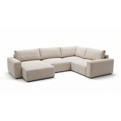 Narożnik modułowy UL Iskeli Plus 341 cm Kremowy Taupe (ARAGON 03) lewostronny z ukosa – duży narożnik z funkcją spania