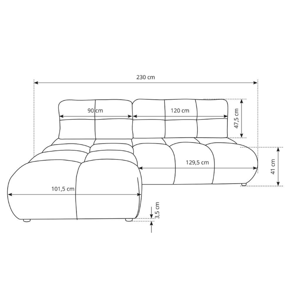 Narożnik z funkcją spania DL 230 cm w stylu nowoczesnym – pianka PUR, pojemnik na pościel | Milorya