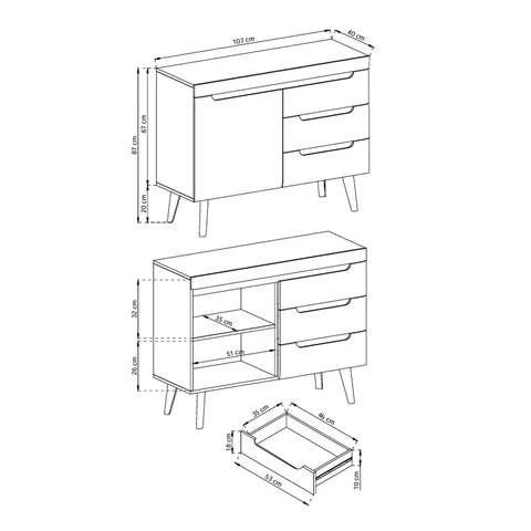 Komoda 107x83 w stylu skandynawskim - frezowane uchwyty, drewniane skośne nogi, minimalistyczna forma | Trava