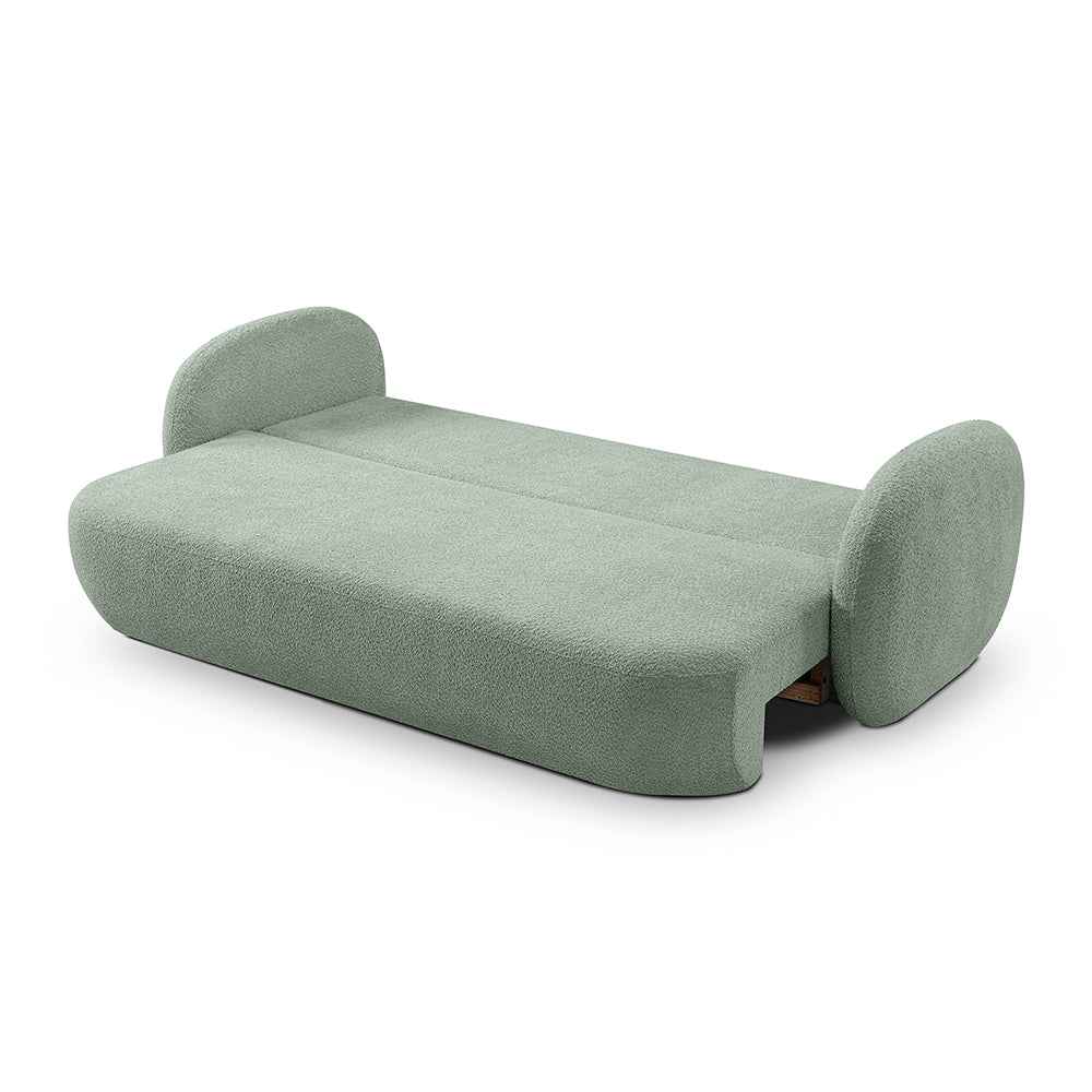 Sofa z funkcją spania 142x200 w stylu nowoczesnym – Abriamo, zaoblona forma, pojemnik | OLEMO