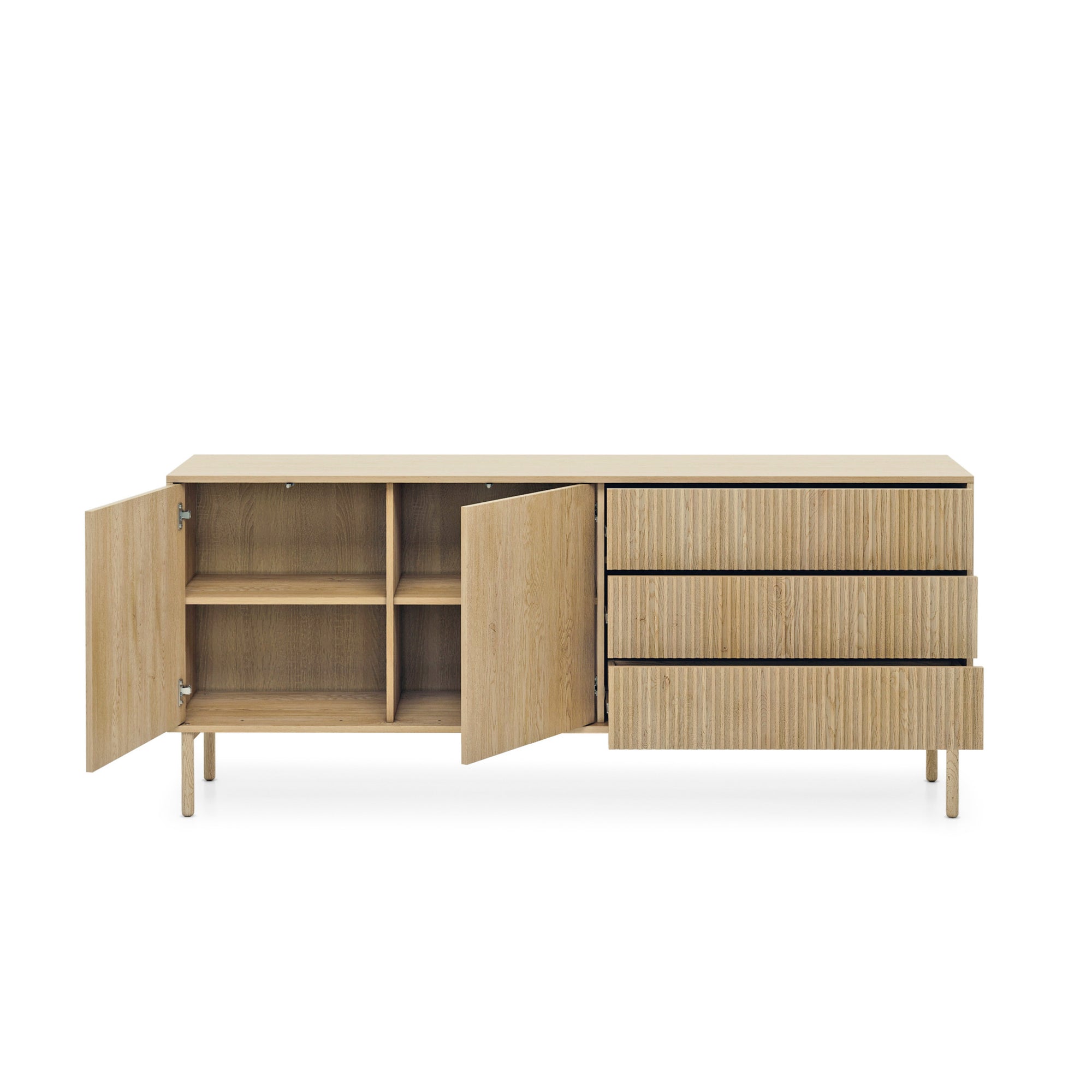 Komoda 2-drzwiowa z 3 szufladami 187x80 w stylu japandi - push-to-open, drewniane nogi | Viola