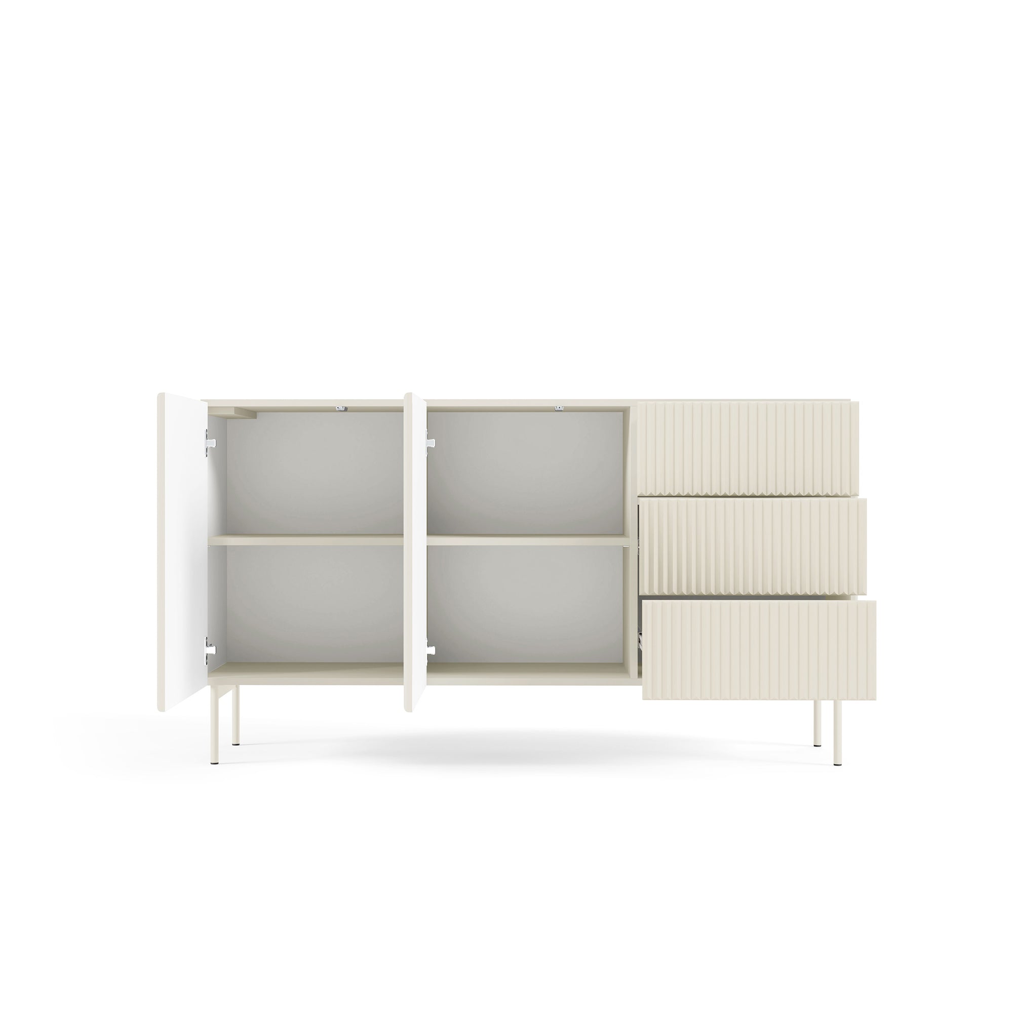 Komoda z drzwiami i szufladami 147x81 w stylu nowoczesnym - kaszmir, push-to-open, ryflowane fronty | MuzZI