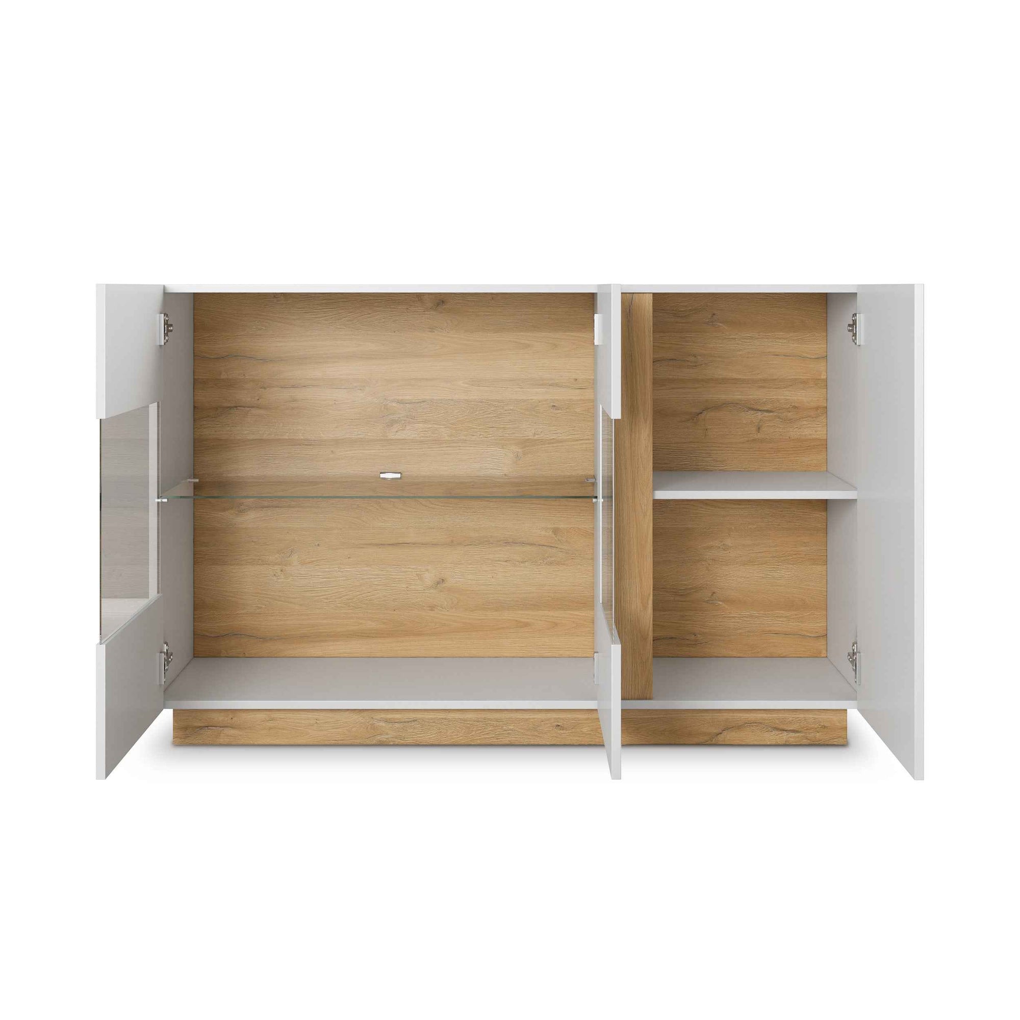 Komoda z witryną 138x91 w stylu nowoczesnym - szkło hartowane, push-to-open, opcjonalny LED | Armelia
