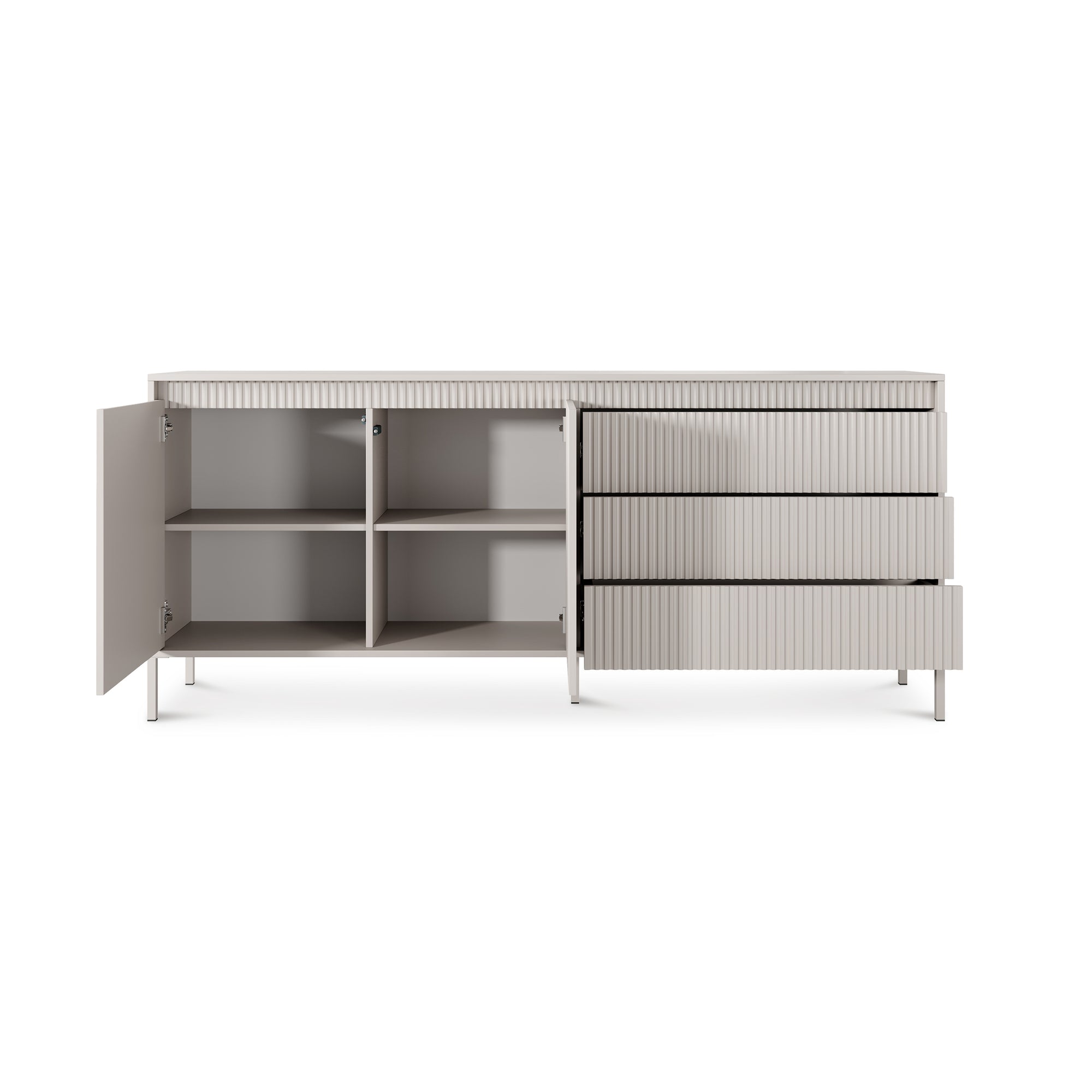 Komoda z drzwiami i szufladami 187x81 w stylu japandi - beż, push-to-open, 3 szuflady | Senra