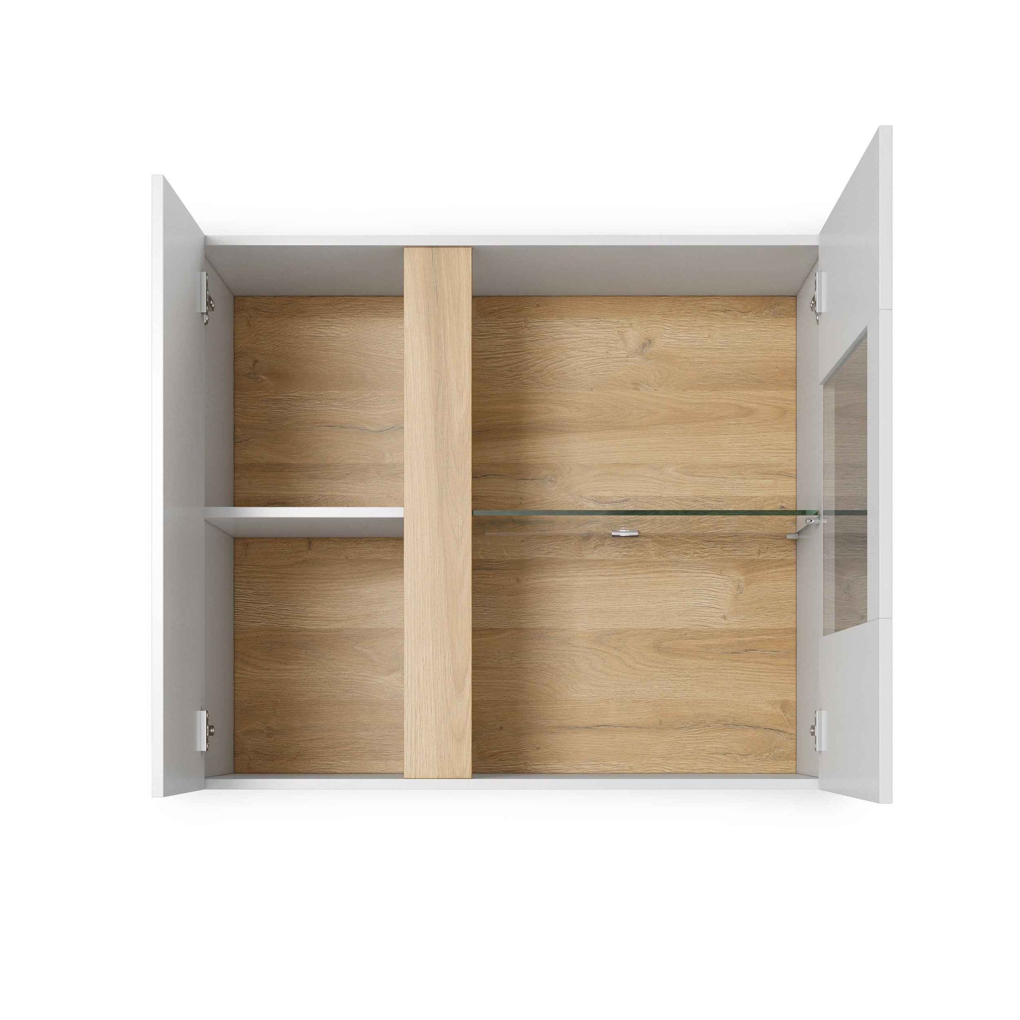 Witryna wisząca przeszklona 97x83 cm w stylu minimalistycznym – szkło hartowane, cichy domyk | Armelia