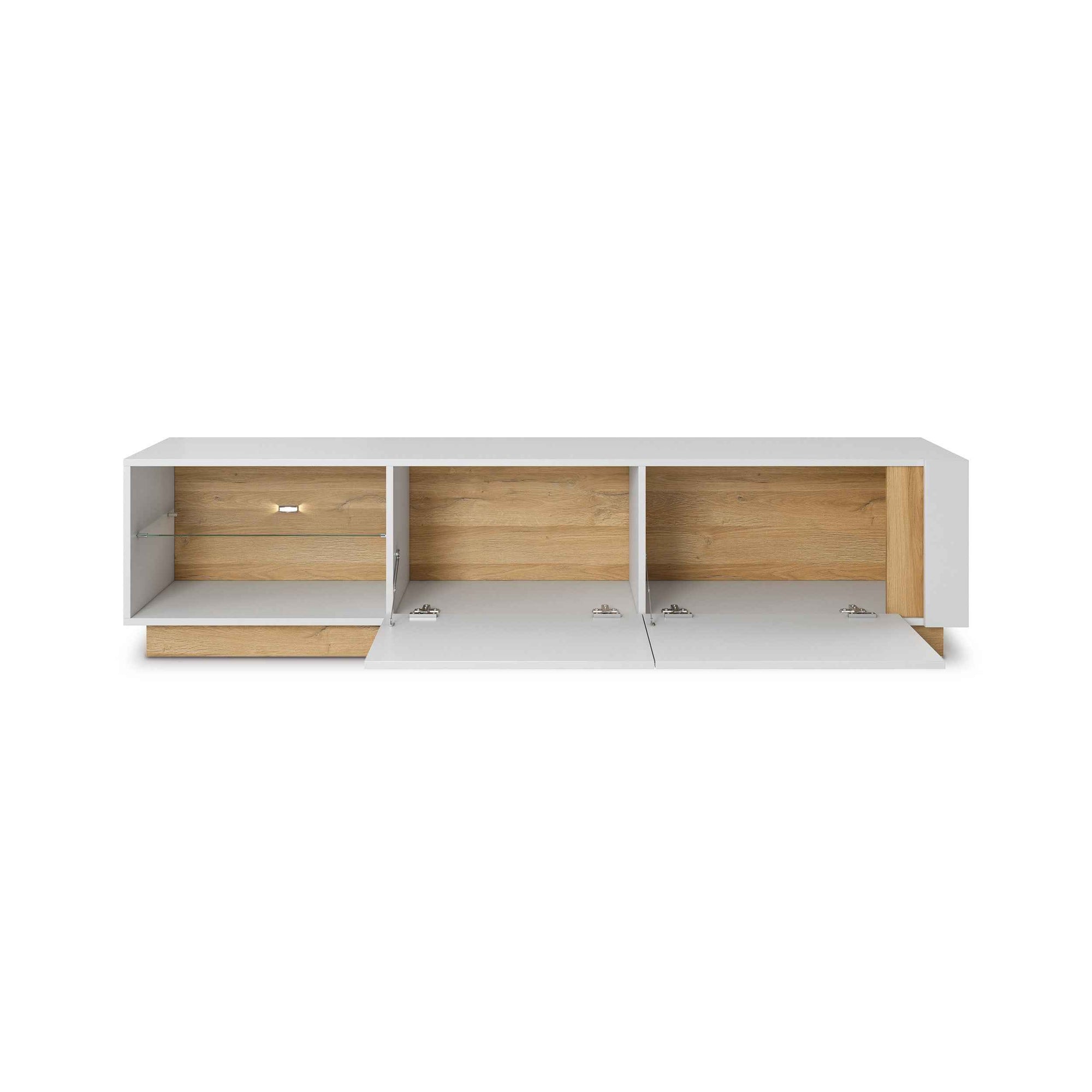 Szafka RTV 188x46 w stylu glamour - fronty wysoki połysk, system push-to-open, oświetlenie LED (opcjonalne) | Armelia