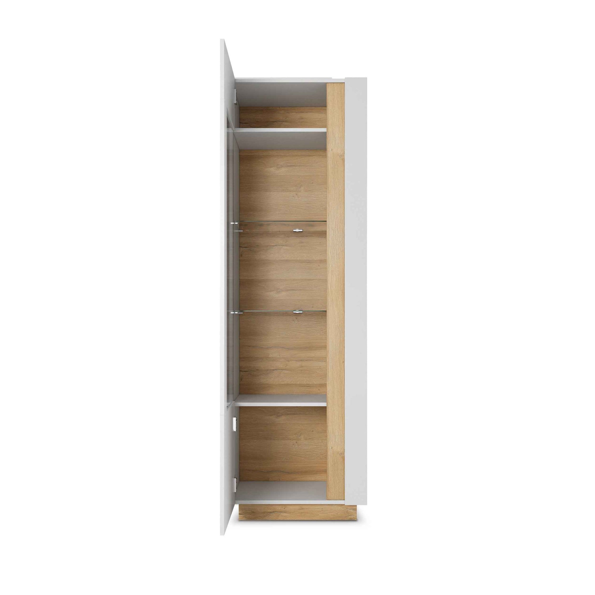 Witryna przeszklona 60x194 cm w stylu nowoczesnym – LED, cichy domyk, biały połysk | Armelia