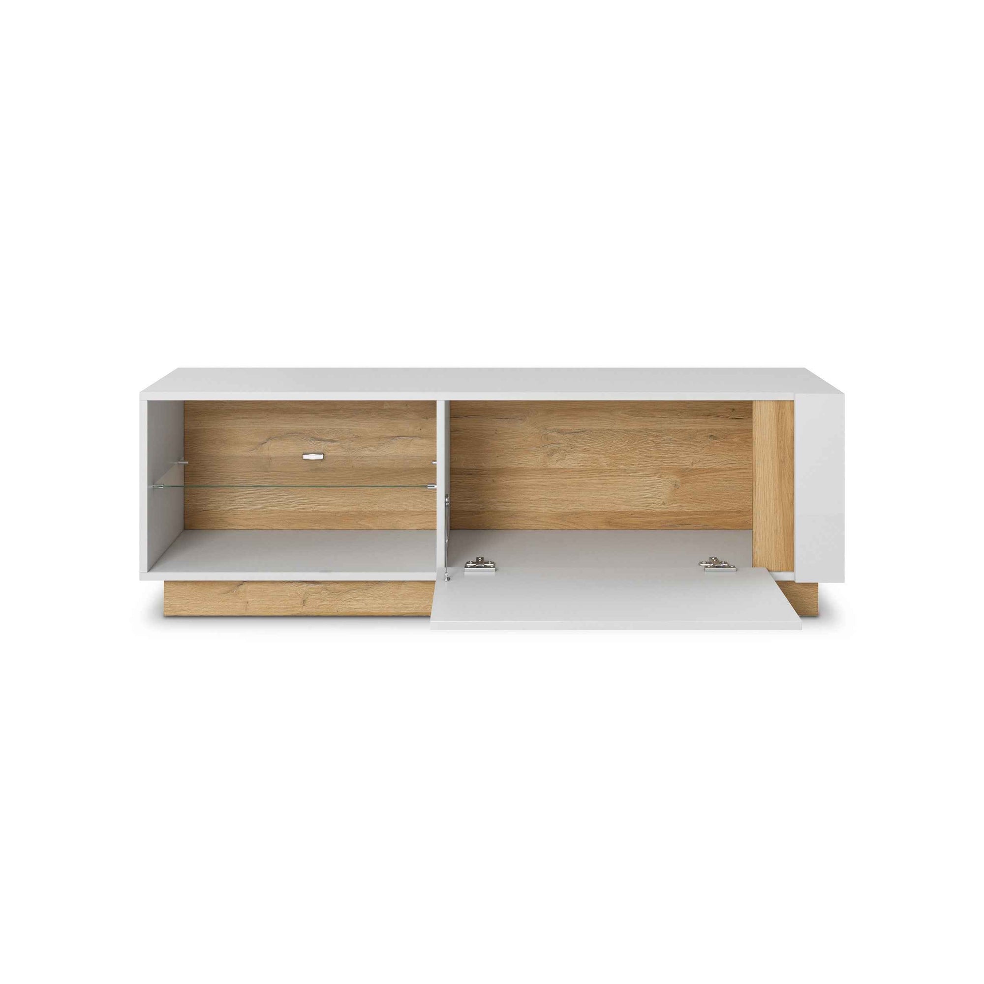 Szafka RTV 138x46 w stylu glamour - fronty wysoki połysk, system push-to-open | Armelia