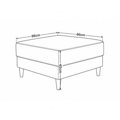Pufa Harmi 66x66 – rysunek wymiarowy z szerokością, głębokością i wysokością 45 cm