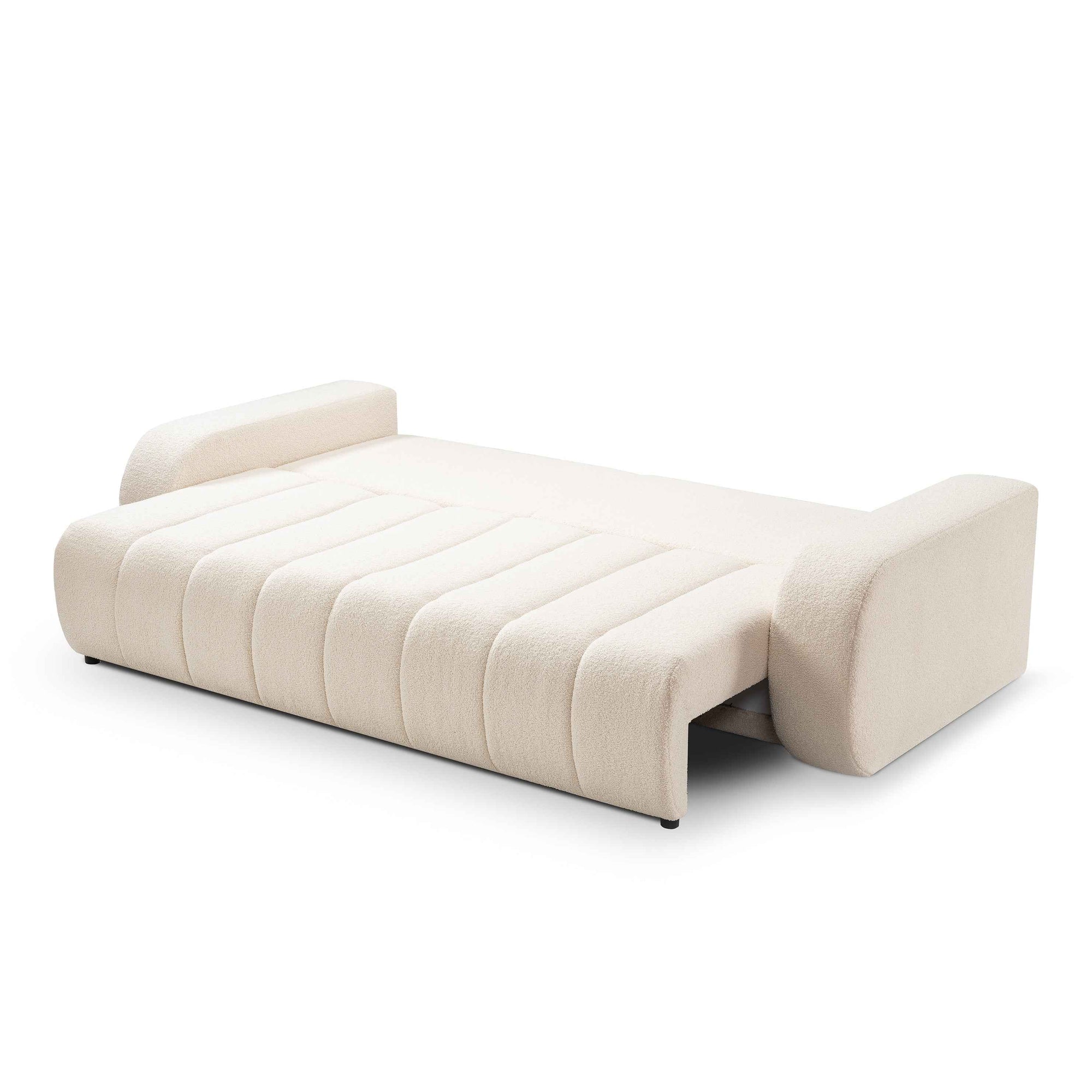 Sofa 3-osobowa z funkcją spania 144x200 w stylu skandynawskim – zaoblona forma, pojemnik, system DL | BALOA