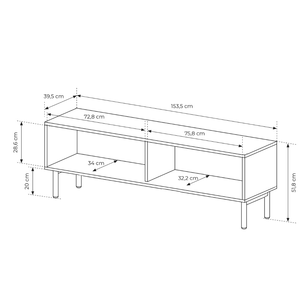 Szafka RTV 154x52 w stylu japandi - dąb cremona, ryflowane fronty MDF, push-to-open | Viola