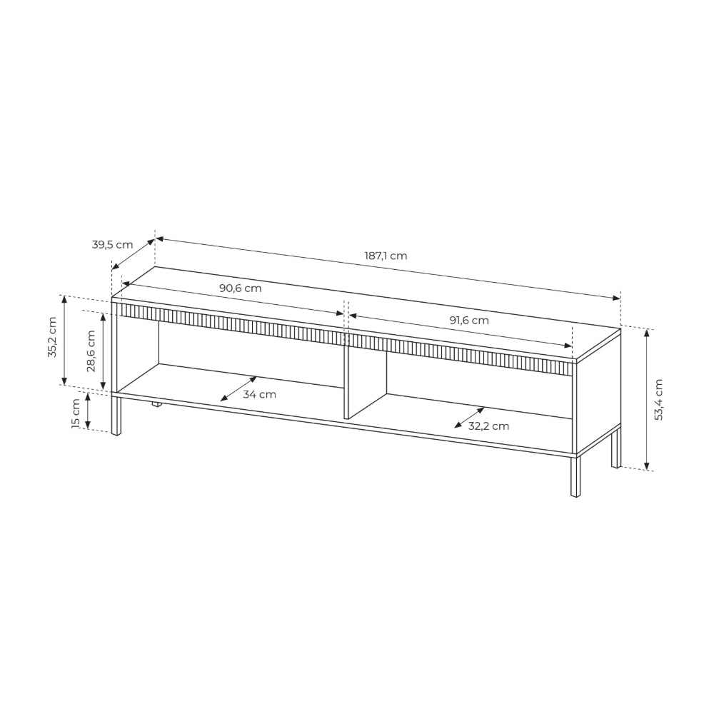 Szafka RTV 2-drzwiowa 187x53 w stylu japandi – ryflowane fronty, push-to-open | Senra