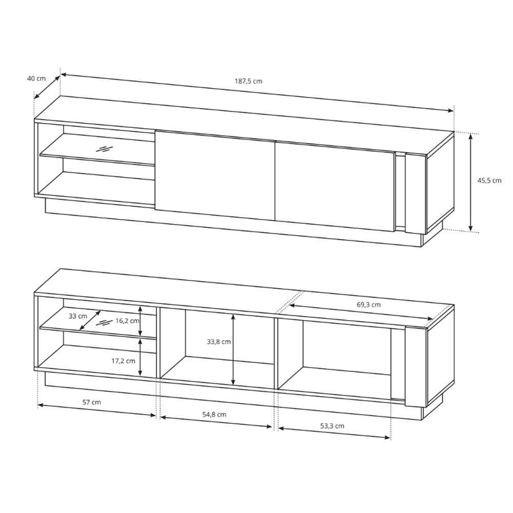 Szafka RTV 188x46 w stylu glamour - fronty wysoki połysk, system push-to-open, oświetlenie LED (opcjonalne) | Armelia