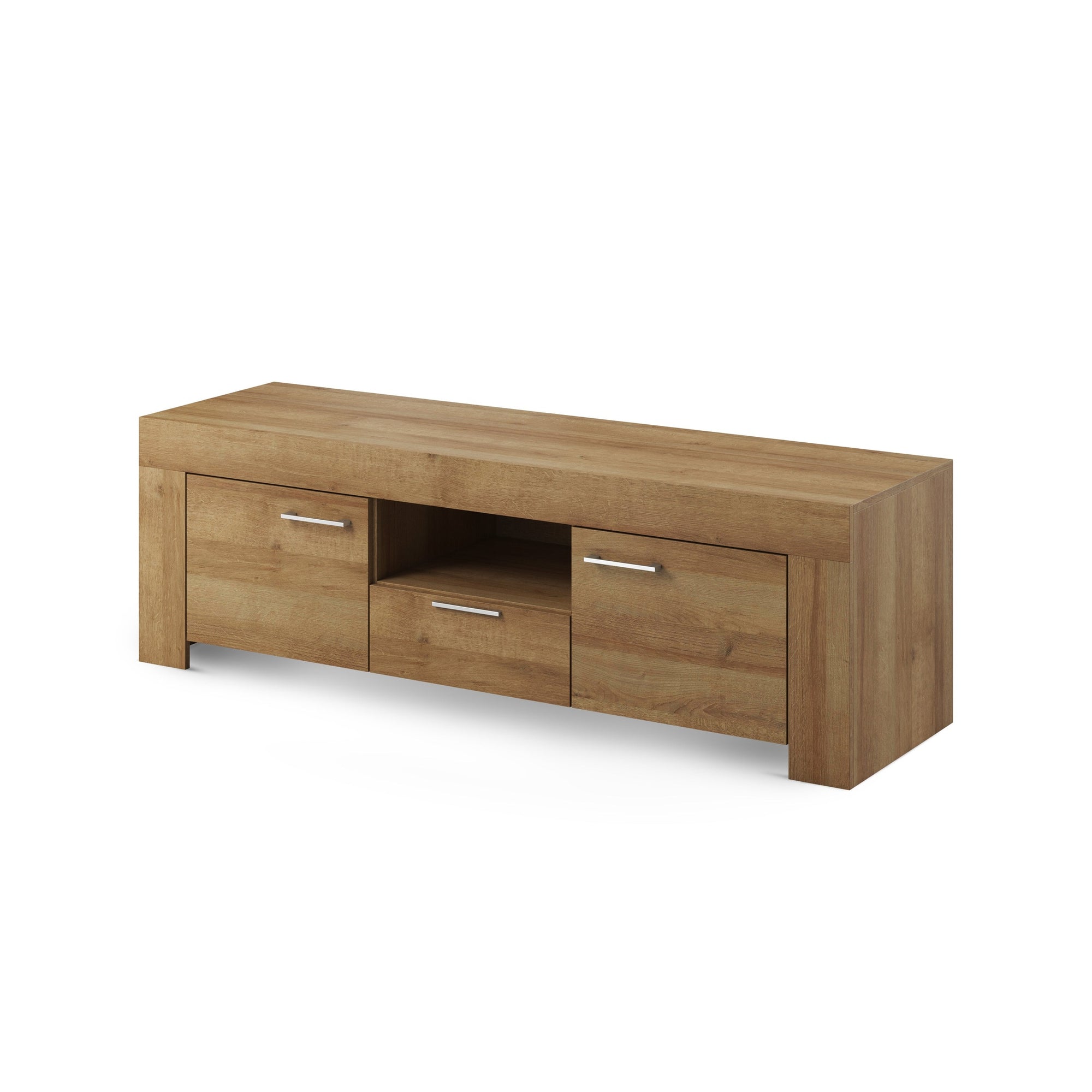 Zestaw RTV z półką 155x50+155x20 w stylu nowoczesnym - dąb riviera, otwory na kable | Gorky