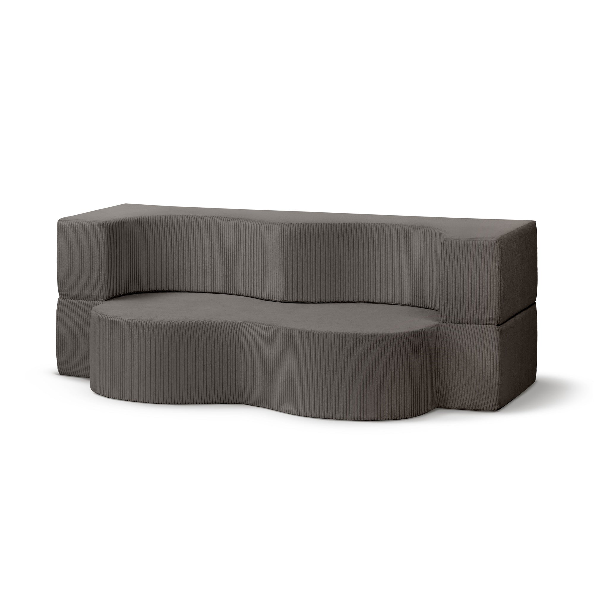 Sofa piankowa wolnostojąca 200 cm z funkcją spania w stylu japandi – sztruks POSO, kompaktowa forma | Kamelia Brązowy Grafit (POSO 120)