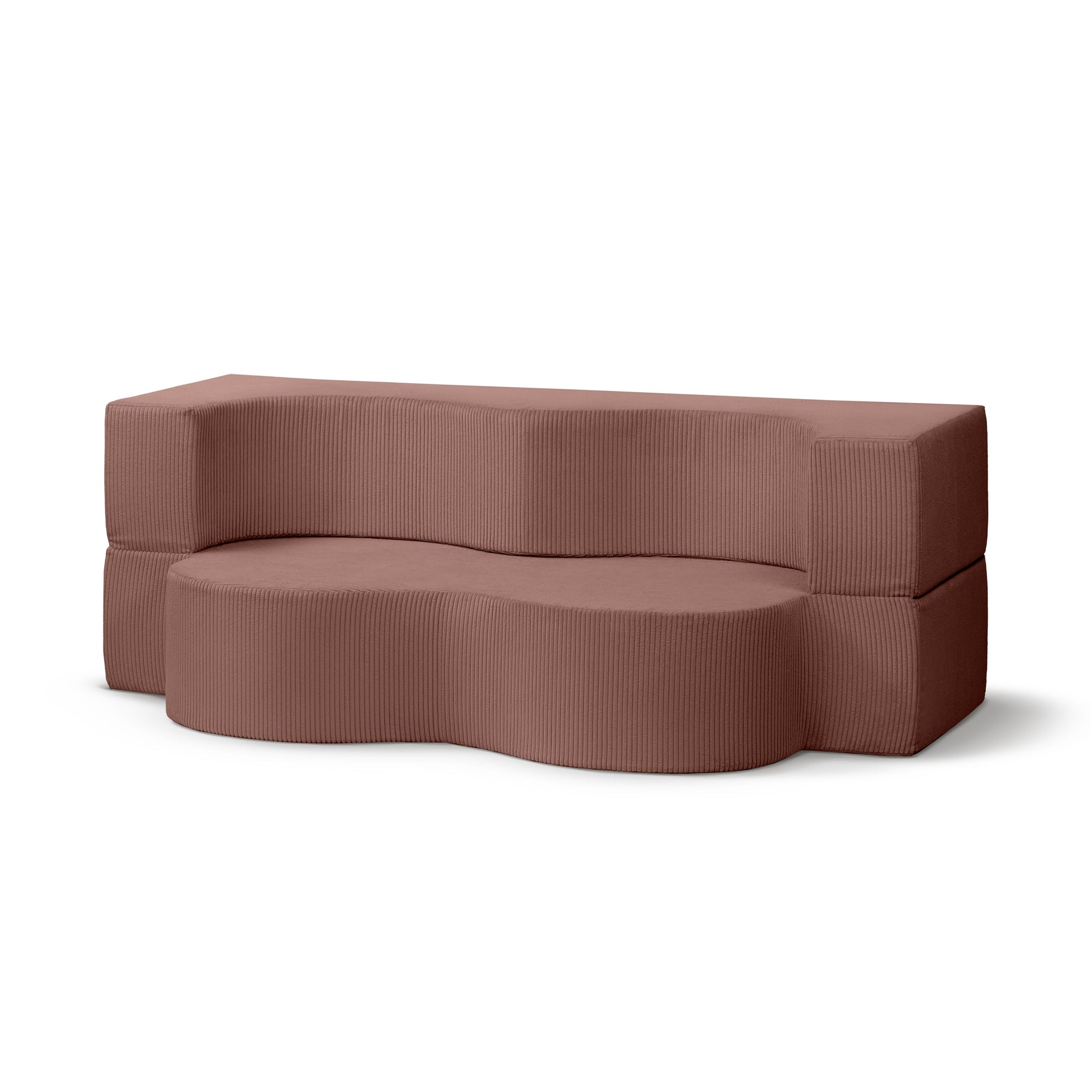 Sofa piankowa wolnostojąca 200 cm z funkcją spania w stylu japandi – sztruks POSO, kompaktowa forma | Kamelia Ceglane Ciepło (POSO 29)