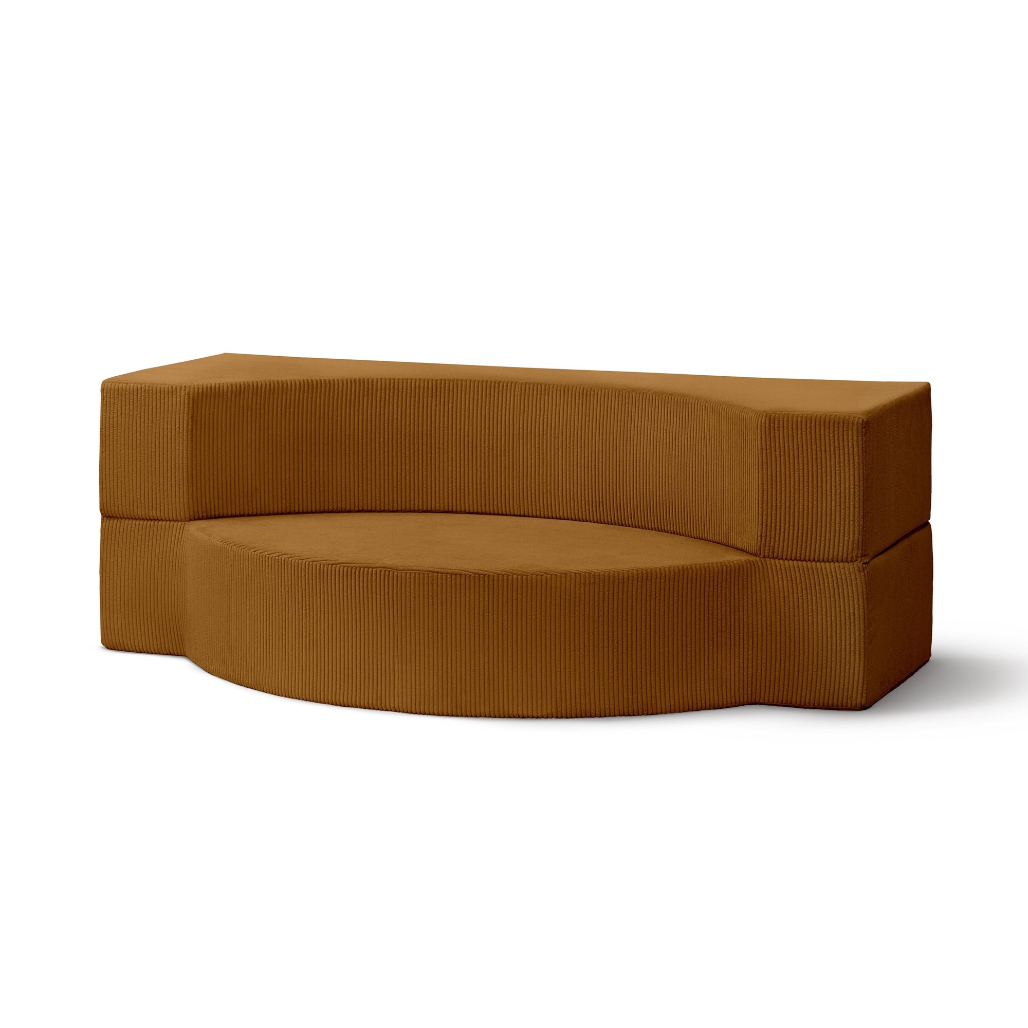 Sofa piankowa modułowa 200 cm z funkcją spania w stylu japandi – sztruks POSO, półokrągła forma | Lunaria Karmel (POSO 42)