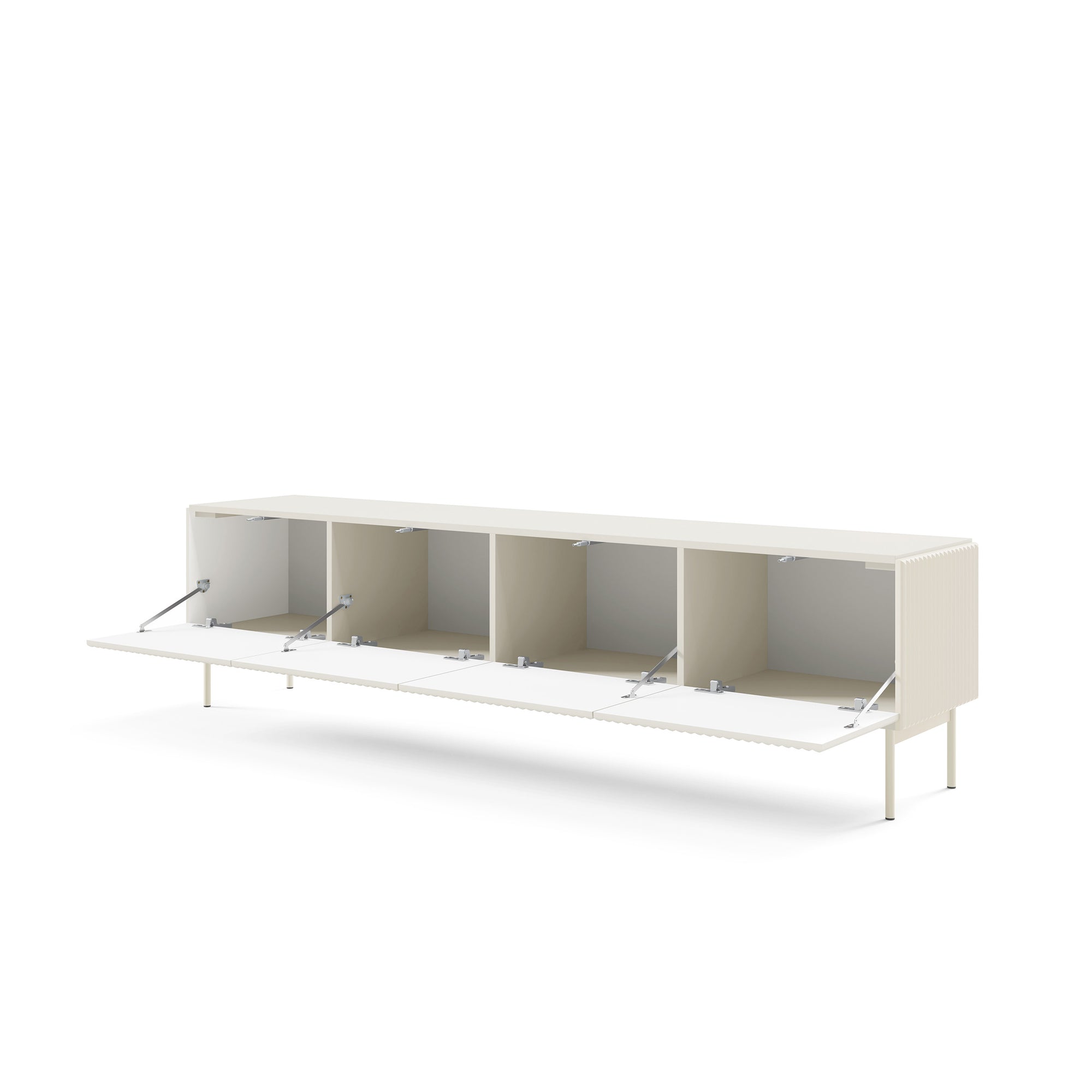 Szafka RTV 195x51 w stylu nowoczesnym - kaszmir, ryflowane fronty MDF, cztery drzwi | MuzZI