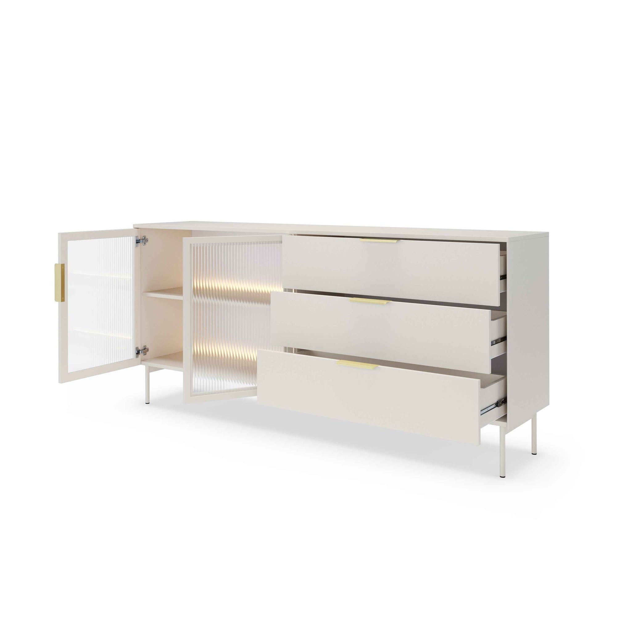 Komoda z drzwiami i szufladami 181x83 w stylu nowoczesnym - szkło hartowane, LED, 3 szuflady | Lummer