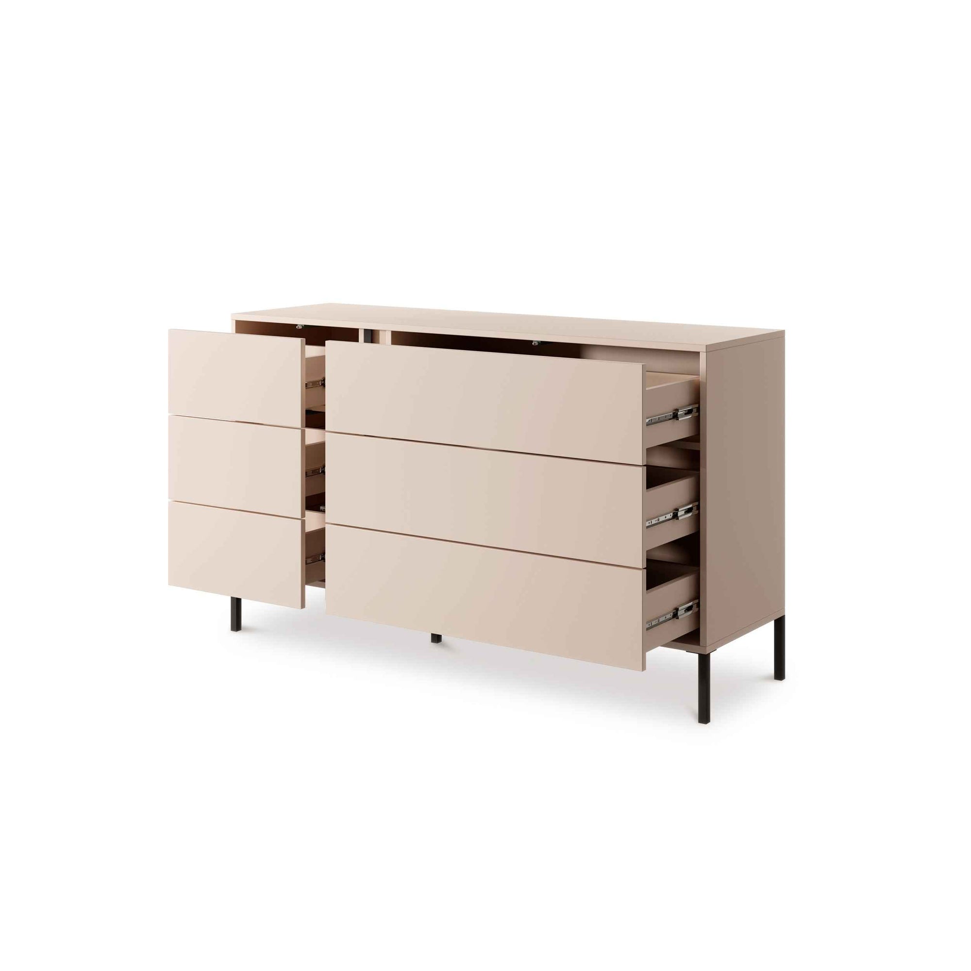 Komoda 137x81 z 6 szufladami w stylu minimalistycznym - bezuchwytowe fronty, opcjonalny LED | Dust