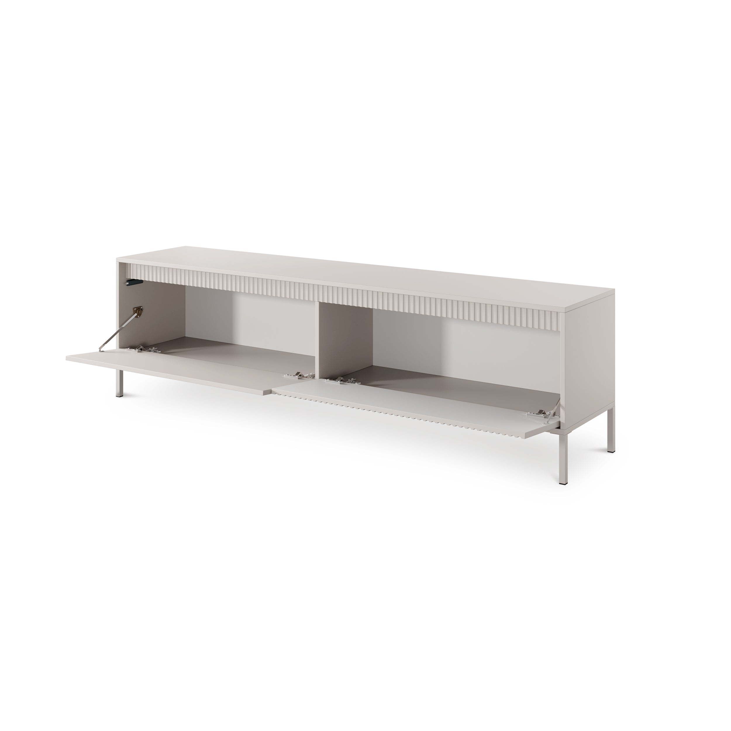 Szafka RTV 2-drzwiowa 187x53 w stylu japandi – ryflowane fronty, push-to-open | Senra
