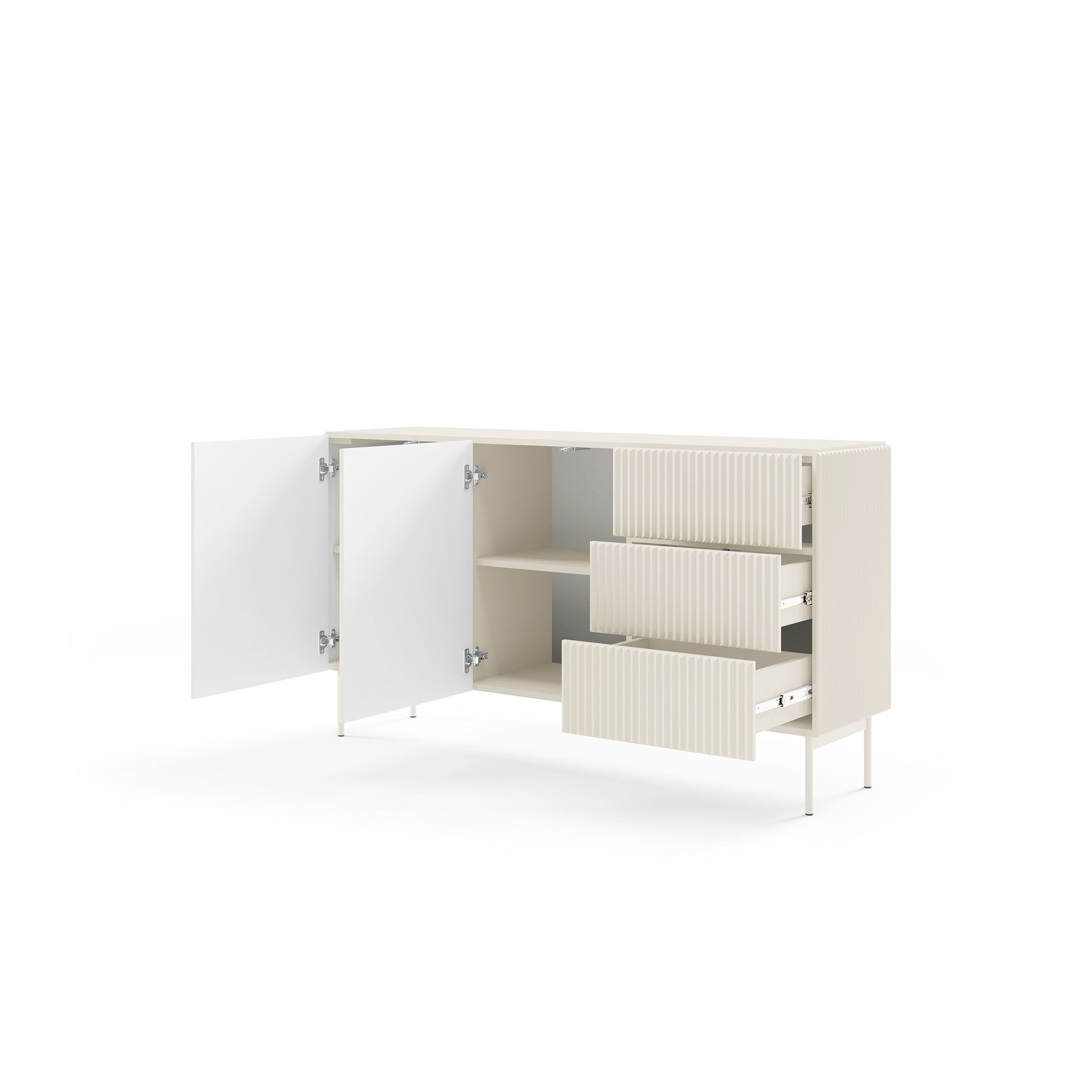 Komoda z drzwiami i szufladami 147x81 w stylu nowoczesnym - kaszmir, push-to-open, ryflowane fronty | MuzZI