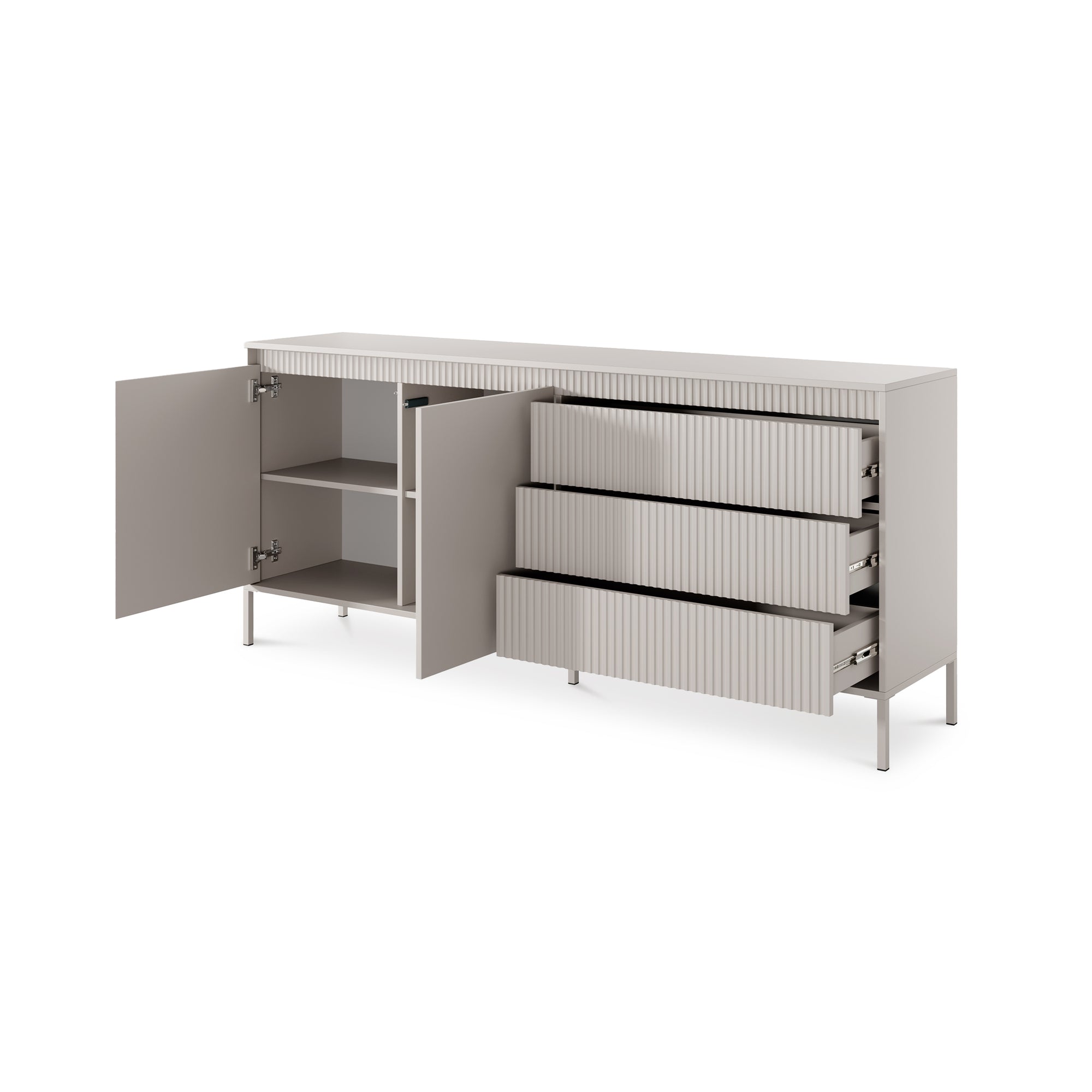 Komoda z drzwiami i szufladami 187x81 w stylu japandi - beż, push-to-open, 3 szuflady | Senra