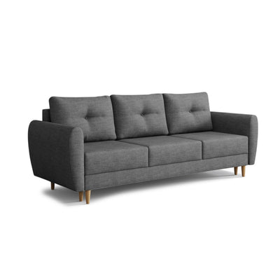 Sofa Harmi 235 cm Atramentowy Łupek (SAWANA 06) – trzyosobowa sofa z pojemnikiem na pościel na bukowych nóżkach