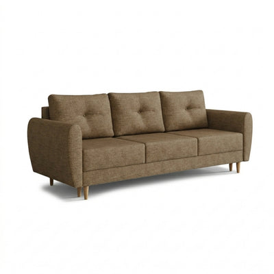 Sofa Harmi 235 cm Kawowy Łupek (SAWANA 03) – trzyosobowa sofa z pojemnikiem na pościel na bukowych nóżkach