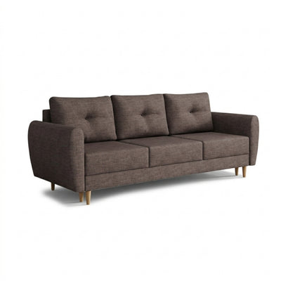 Sofa Harmi 235 cm Piaskowy Taupe (SAWANA 12) – trzyosobowa sofa z pojemnikiem na pościel na bukowych nóżkach