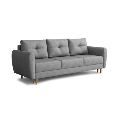 Sofa Harmi 235 cm Popielaty Kwarc (SAWANA 32) – trzyosobowa sofa z pojemnikiem na pościel na bukowych nóżkach