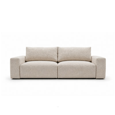 Sofa modułowa Iskeli 260 cm Kremowy Taupe (ARAGON 03) z przodu – dwa moduły z podłokietnikami i niskie czarne nóżki