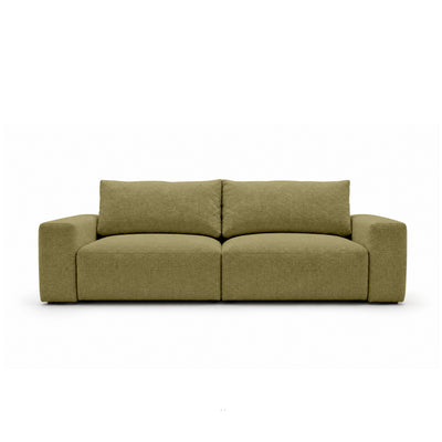Sofa modułowa Iskeli 260 cm Złoty Len (ARAGON 35) z przodu – sofa z pojemnikiem na pościel w tkaninie Aragon