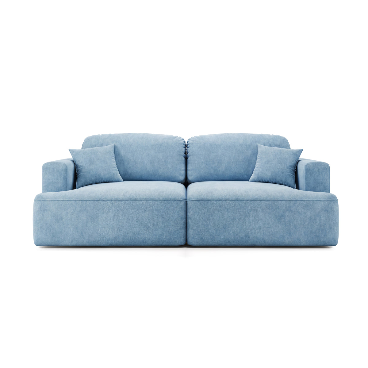 Sofa Senvali 241 cm Stalowy Lazur (CLOUD 71) – sofa z funkcją spania w stylu boho, widok z przodu