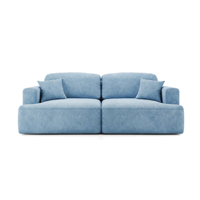 Sofa Senvali 241 cm Stalowy Lazur (CLOUD 71) – sofa z funkcją spania w stylu boho, widok z przodu