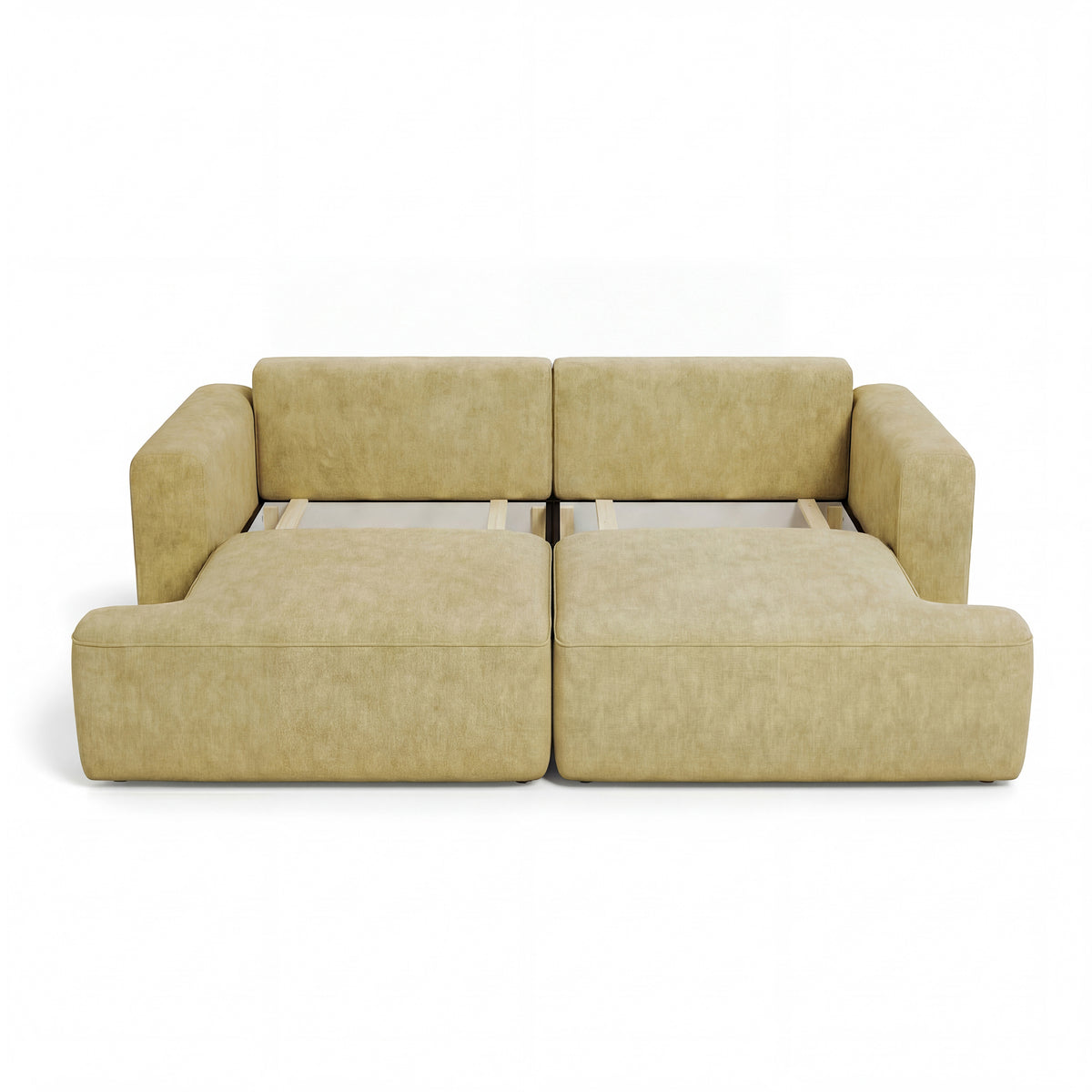 Sofa Senvali 241 cm Złota Sepia (CLOUD 32) z otwartym pojemnikiem na pościel – dwie komory pod siedziskiem