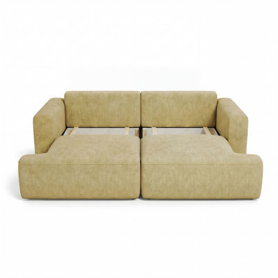 Sofa Senvali 241 cm Złota Sepia (CLOUD 32) z otwartym pojemnikiem na pościel – dwie komory pod siedziskiem