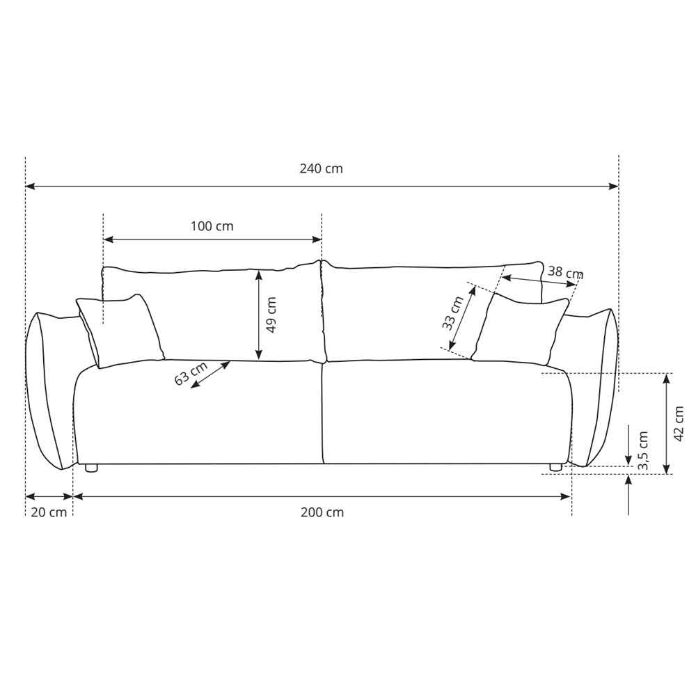 Sofa 3-osobowa z funkcją spania 145x200 z pojemnikiem w stylu nowoczesnym – automat wspomagający | ALLORO