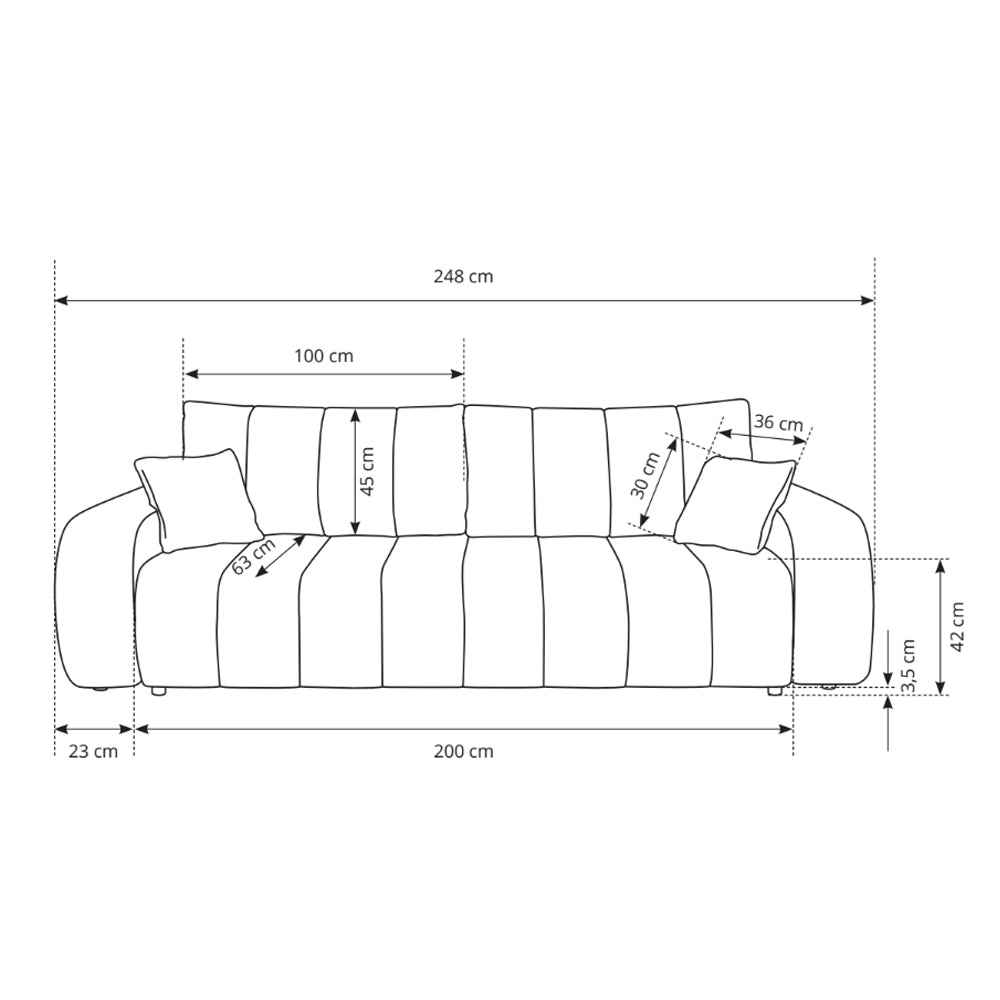 Sofa 3-osobowa z funkcją spania 144x200 w stylu skandynawskim – zaoblona forma, pojemnik, system DL | BALOA