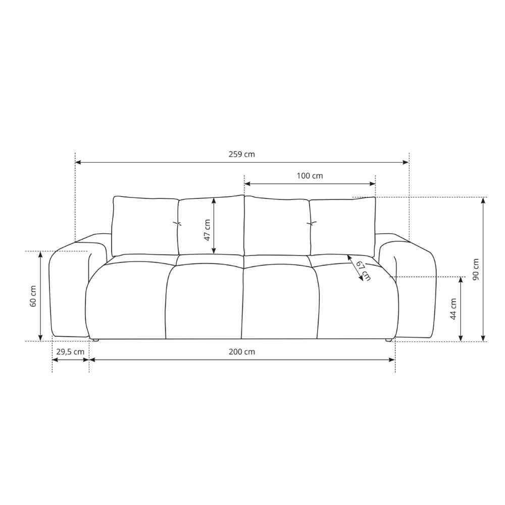 Sofa 3-osobowa z funkcją spania 149x200 z pojemnikiem w stylu nowoczesnym – automat wspomagający | SOSO