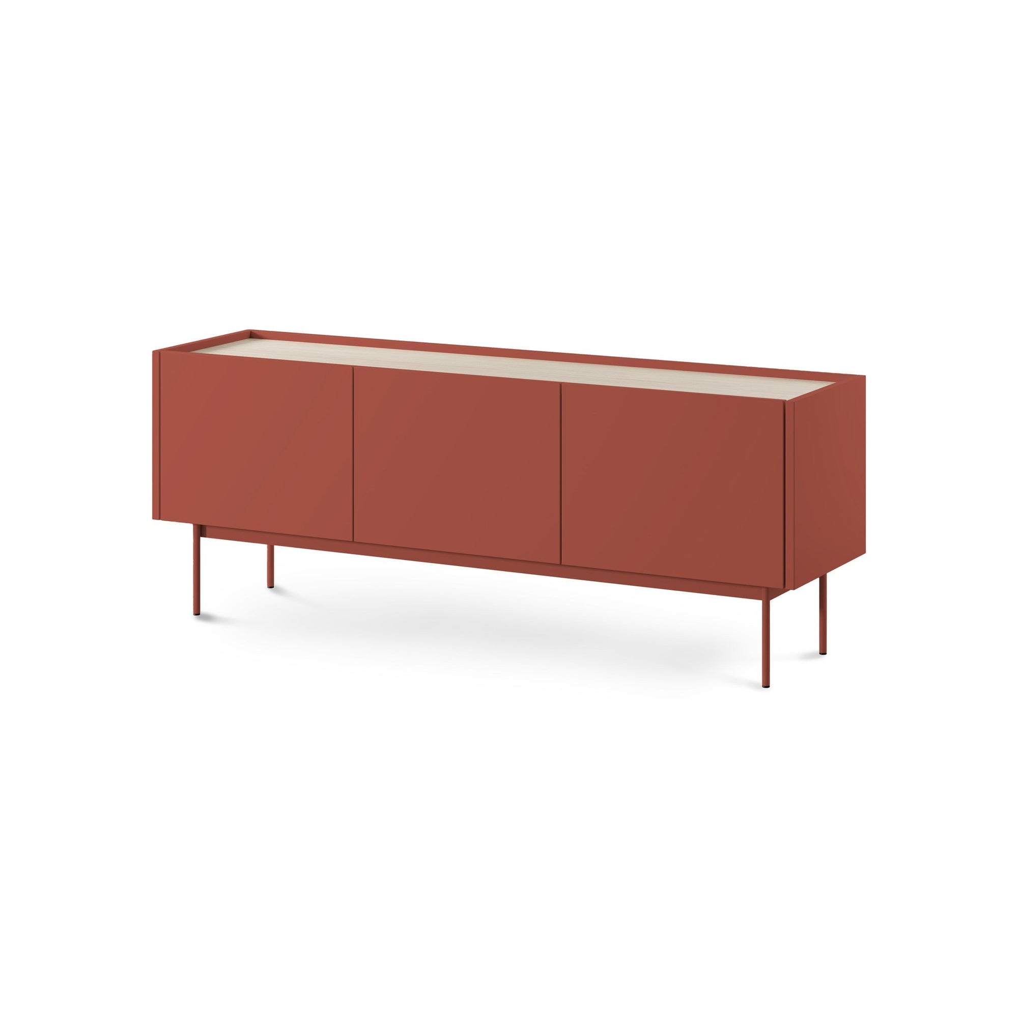 Szafka RTV pod telewizor 144x55 w stylu japandi - dąb linea, trzy szafki | Bema Ceramic Red