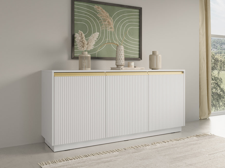 Komoda 154x72 w stylu nowoczesnym - frezowane fronty MDF, złote uchwyty, cichy domyk | Westa
