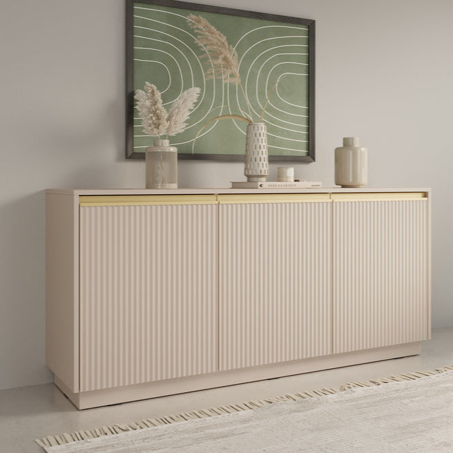 Komoda 154x72 w stylu nowoczesnym - frezowane fronty MDF, złote uchwyty, cichy domyk | Westa