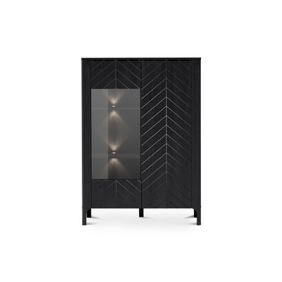 Witryna EKLIPSO 103x145 z przeszkleniem w stylu nowoczesnym – kolor Czarny z oświetleniem LED | Pillovely