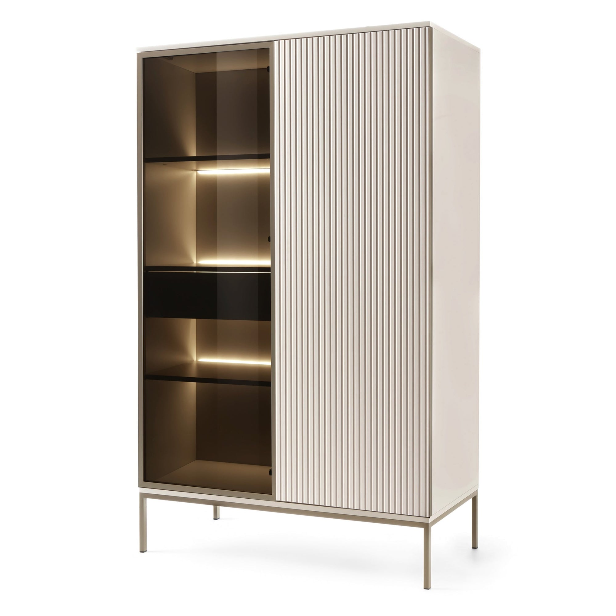 Komoda z drzwiami i szufladą 104x166 w stylu nowoczesnym - LED, przeszklony front, push-to-open | Lampy Kaszmir