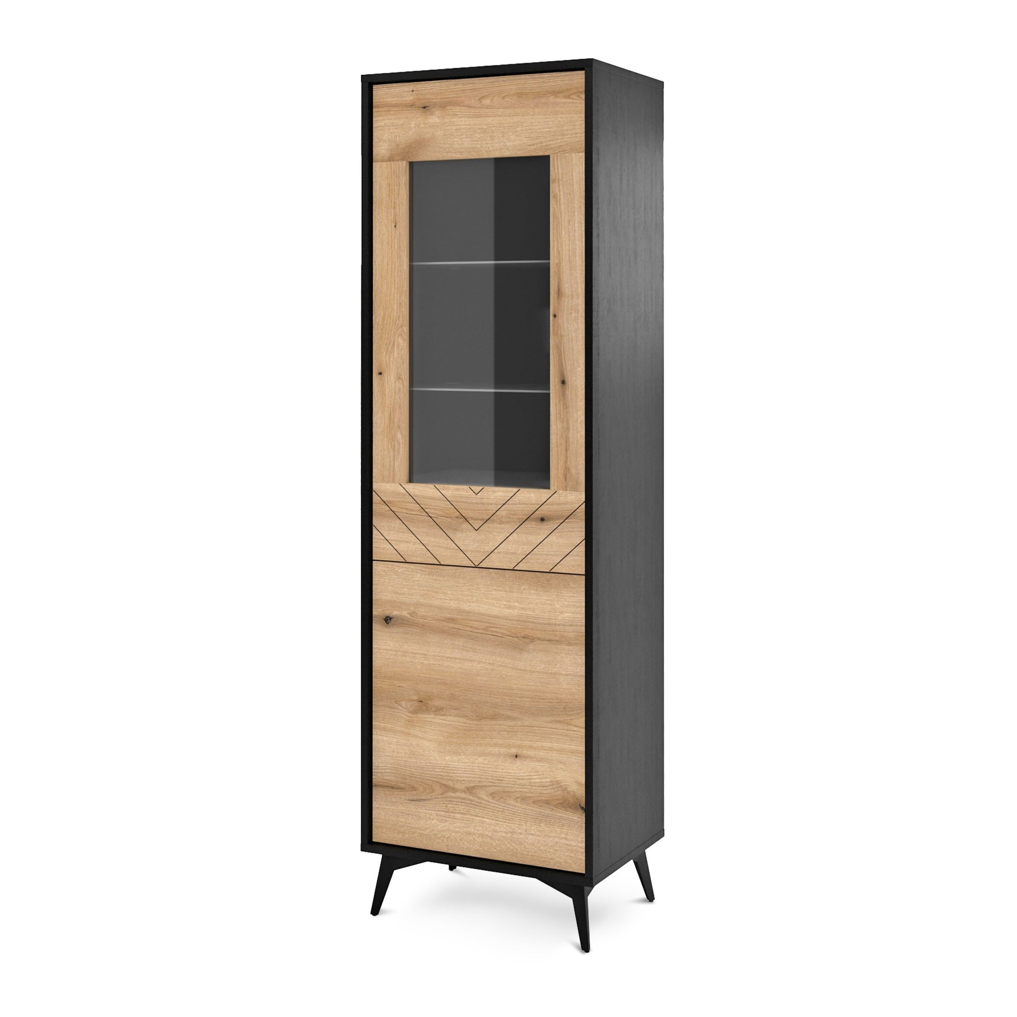 Witryna przeszklona 54x178 cm w stylu nowoczesnym – push to open, dekor jodełki, dąb Evoke | Nirwana
