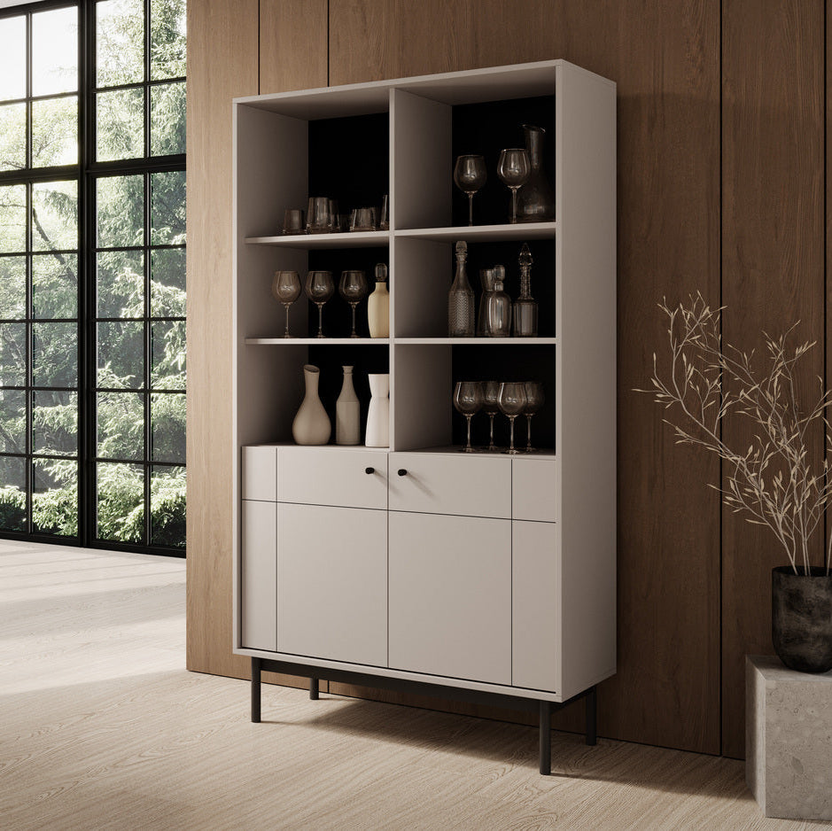 Witryna 104x185 cm w stylu japandi – cichy domyk Häfele, dąb Linea, cashmere | Sabi