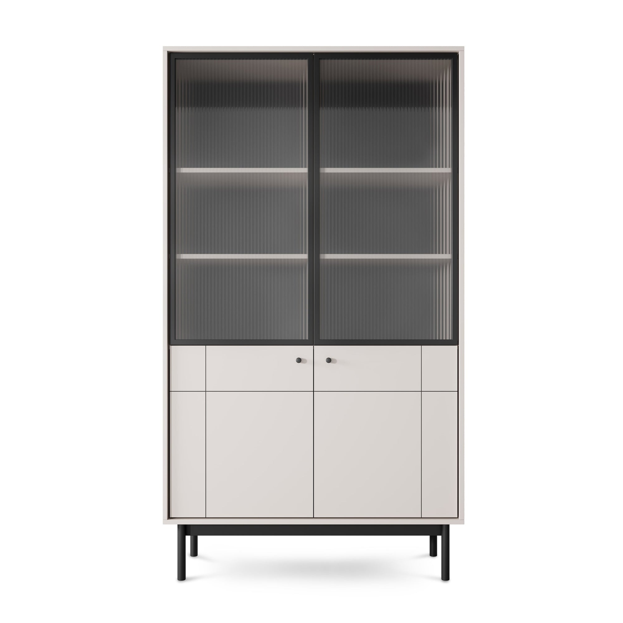 Witryna przeszklona 104x185 cm w stylu japandi – ryflowane szkło, cichy domyk Häfele, dąb Linea | Sabi