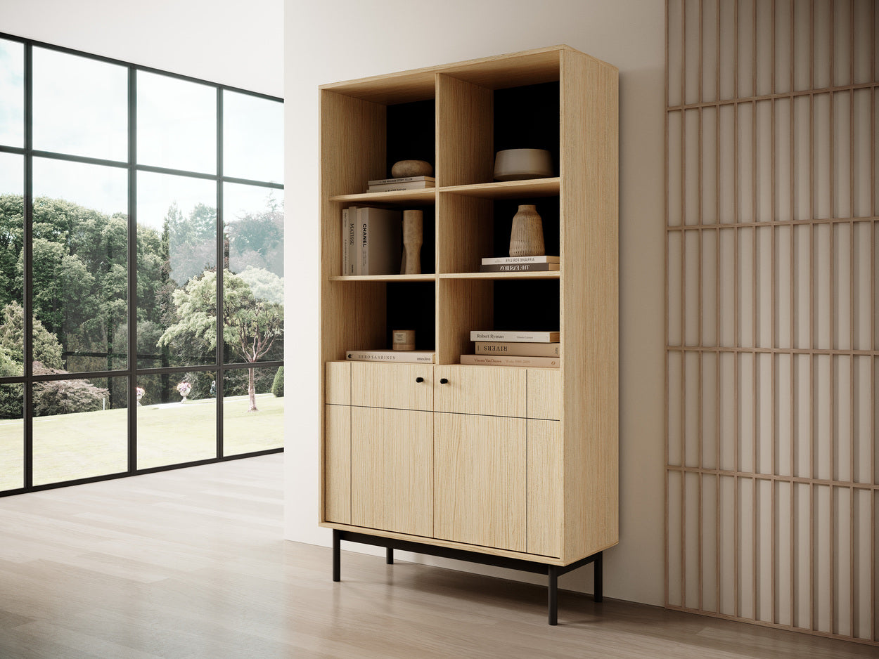 Witryna 104x185 cm w stylu japandi – cichy domyk Häfele, dąb Linea, cashmere | Sabi