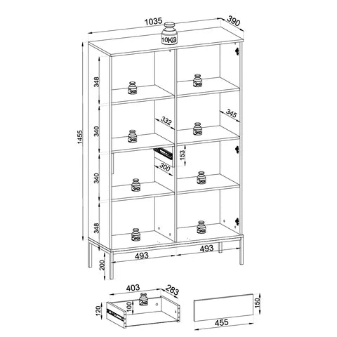 Komoda z drzwiami i szufladą 104x166 w stylu nowoczesnym - LED, przeszklony front, push-to-open | Lampy